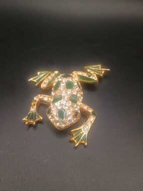 Sardi Gold & Green Crystal Frog Brooch - Women's Jewelry